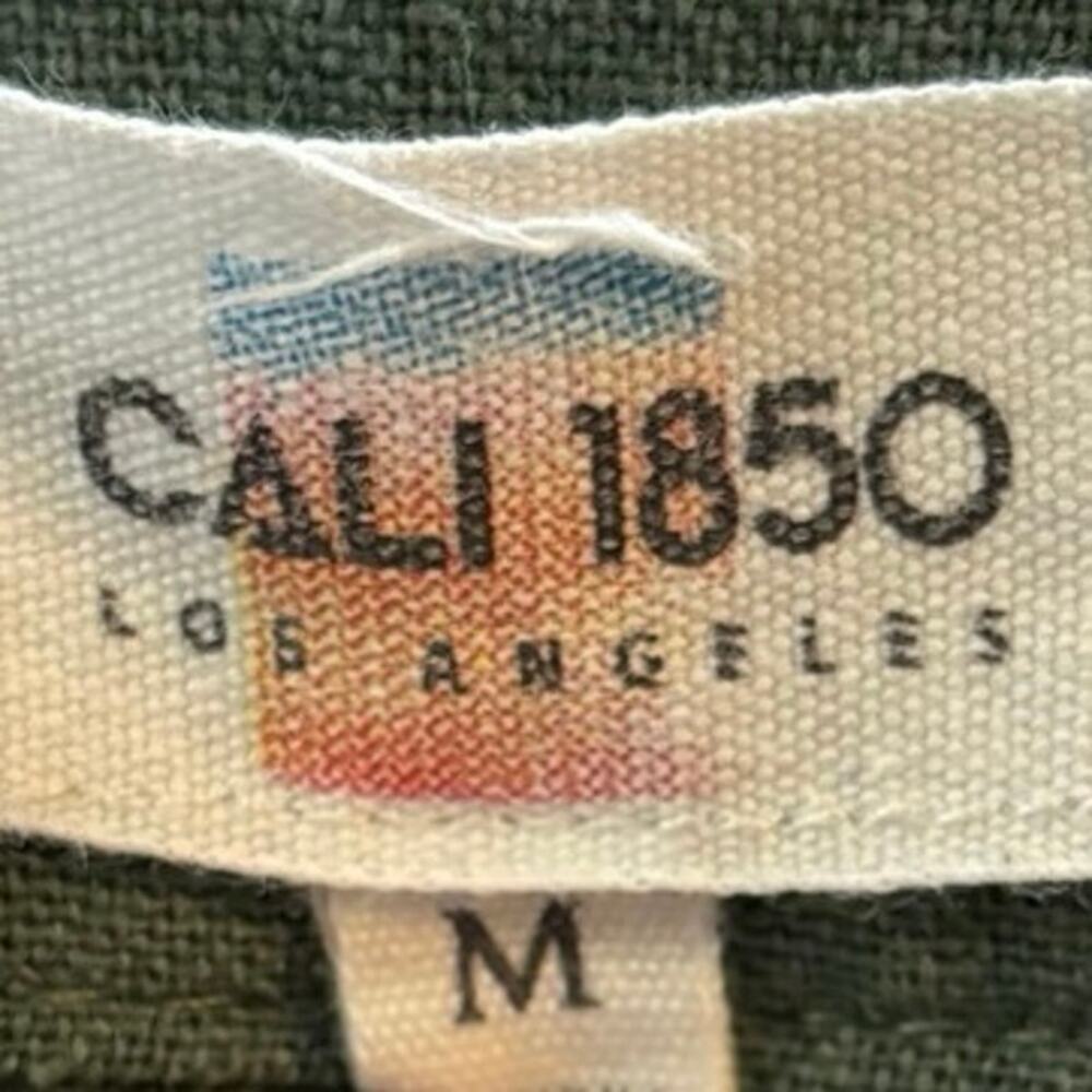 Cali 1850 Size M Midi Skirt Green Button Front Tie Waist Linen Blend - Picture 3 of 5